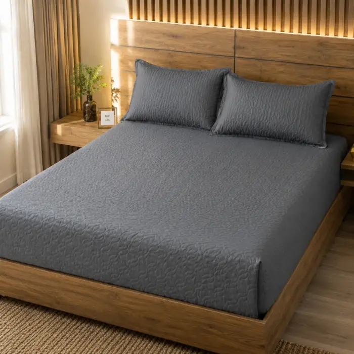 edredon ajustable gris para cama doble