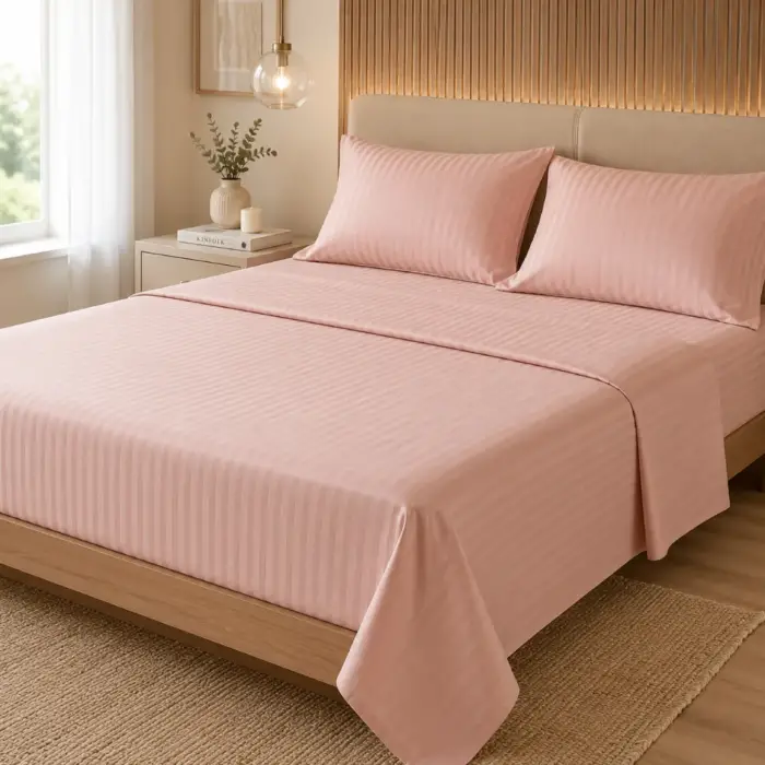 juego sabanas rosa rayas satinadas