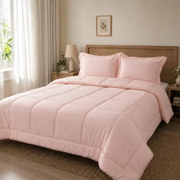 edredon rose unicolor en poliester