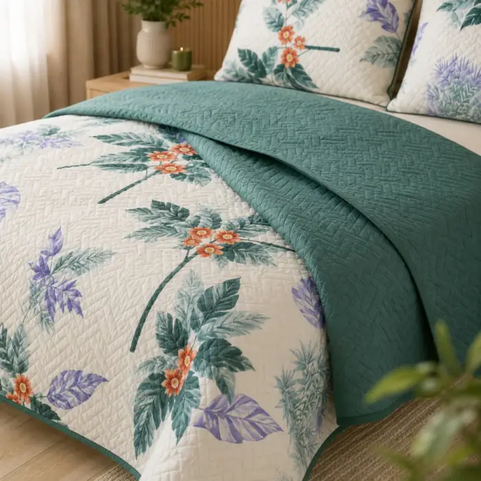 cubrelecho delgado verde floral becorat