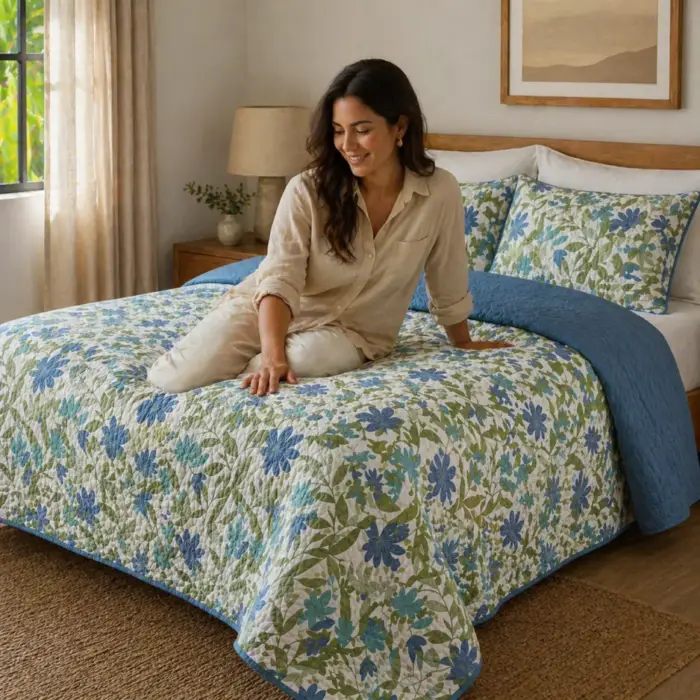 tendido cama botanico doble faz azul