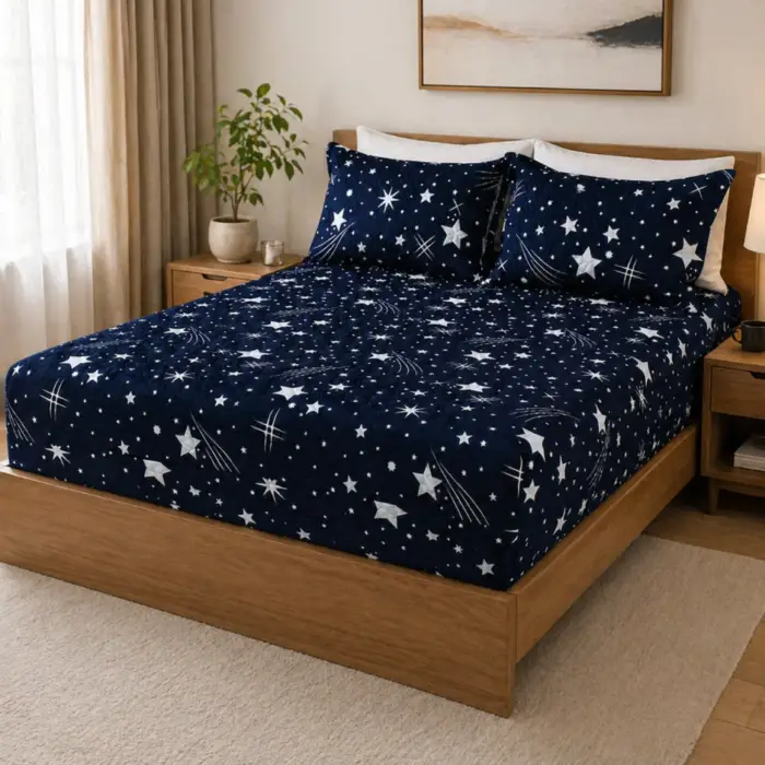 edredon ajustable moderno azul estampado