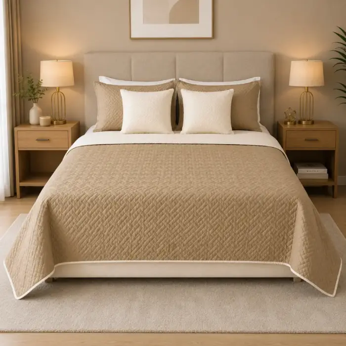 sobrecama liviana champagne para cama