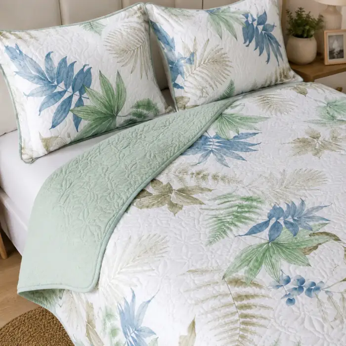 sobrecama ligera estampado hojas